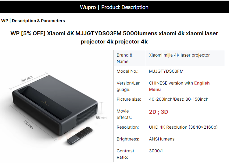 Demo Mosaic Immersive Short Throw Laser Projector 120" Display 4K UHD